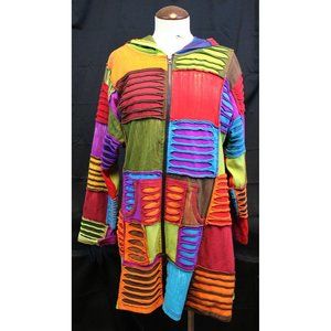 Greater Good Boho Colorblock Jacket Patchwork Long Artistic Eclectic Distressed